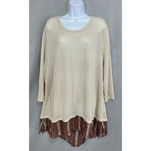 Janette Plus Blouse Top Long Sleeves Women's Plus Size 3X‎ Cream Brown